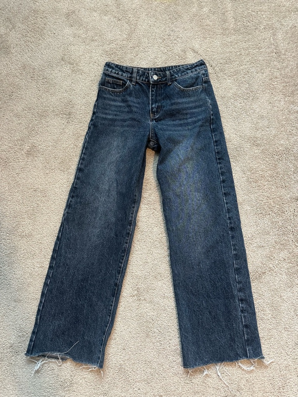 Dark Wash Straight Leg Jeans - Raw Hem